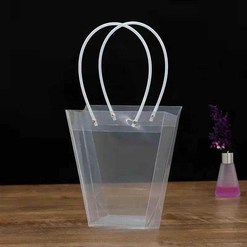 Διαφανής Τραπεζοειδής Τσάντα Χειρός Πλαστικό PVC Αδιάβροχη Χειρός Δώρο Φορητή Τσάντα PP Τσάντα Λουλουδιών Ανθοπωλείο Συσκευασία Δώρου Μπουκέτου