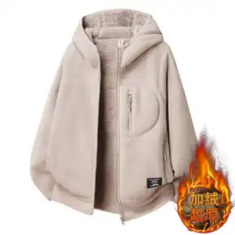 Extra Thick Double-sided Polar Fleece Jacket for Men Winter Warm Plus Velvet Fleece Hooded Outdoor Casual Jacket