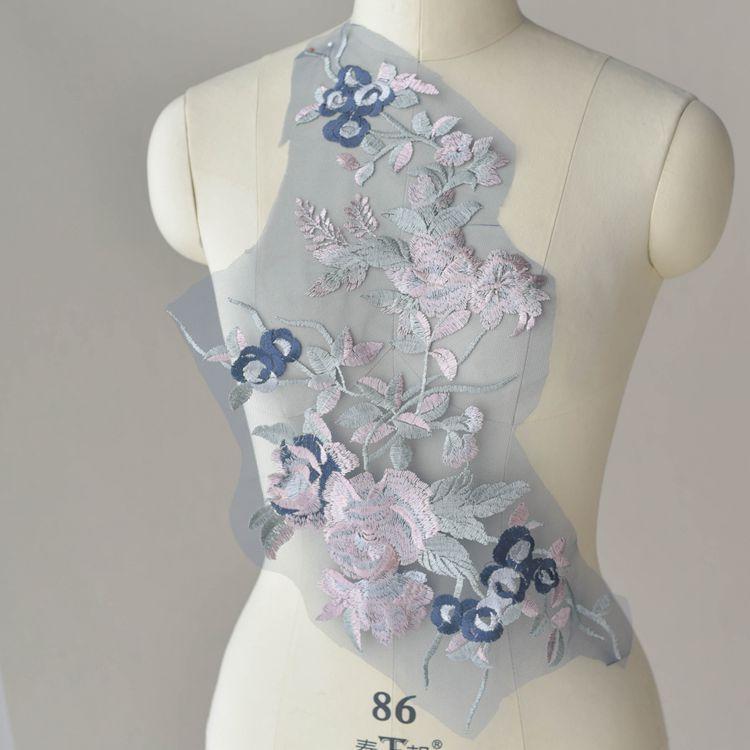 

Контрастное кружевное платье с трехмерными цветами Кружево Сцена Ручная работа DIY Ювелирные изделия Одежда Вышивка Декаль navy blue small flower