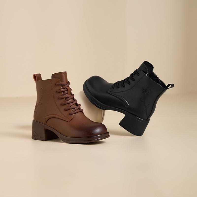 New Autumn and Winter Shoes Women's Chunky Heel Retro Boots Thick-soled Ankle Boots