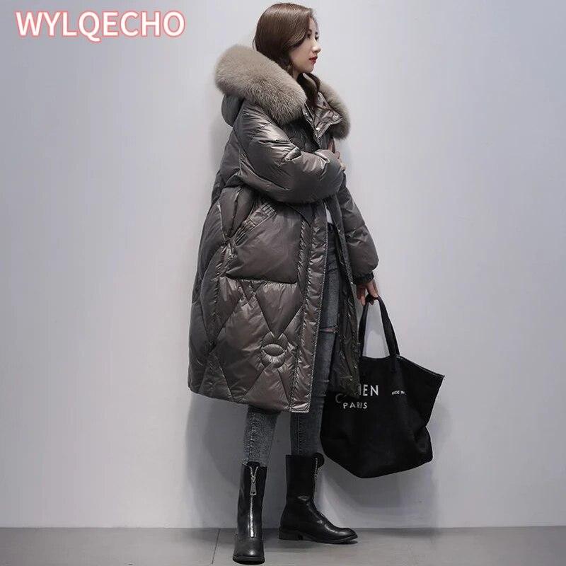 Giacca da donna in piumino ispessita in inverno per trattenere il calore, cappotto da donna lungo medio alla moda liscio e lavabile