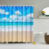 Blue Sky Beach Shower Curtain Modern Scenery Print Bathroom 3D Blackout Curtain Large 180x200cm for Bathroom