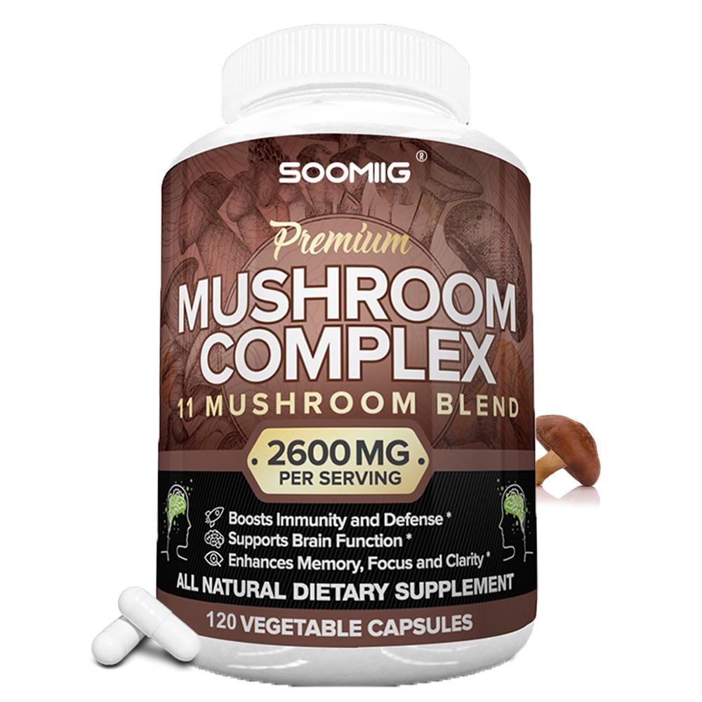 Soomiig Premium Mushroom Complex — 11-Mushroom Blend, 2600mg, 120 Veggie Capsules