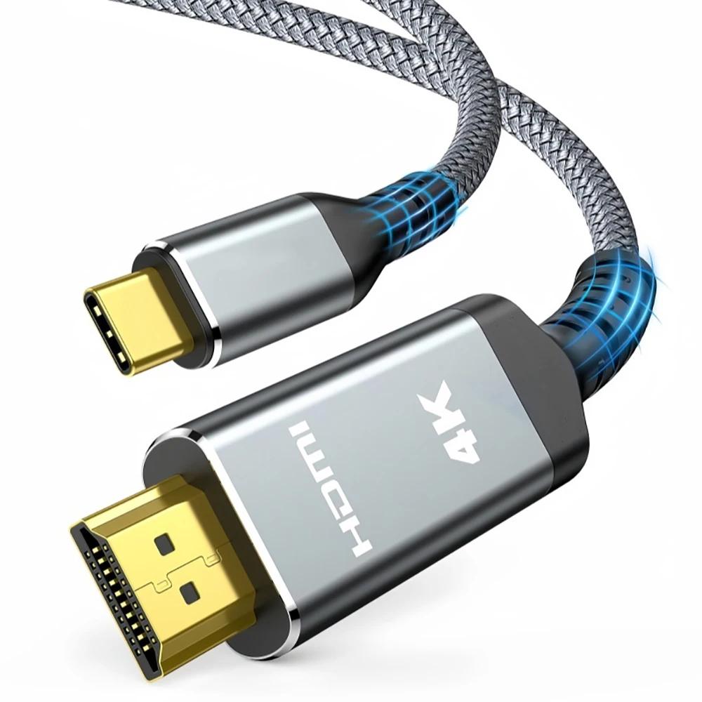

Кабель 4K USB C на HDMI-совместимый, Type C на HDMI 2.0, Thunderbolt 3/4 на 4K60Гц 30Гц для iPhone 15 16 Pro, MacBook, Huawei Mate30 1m серый