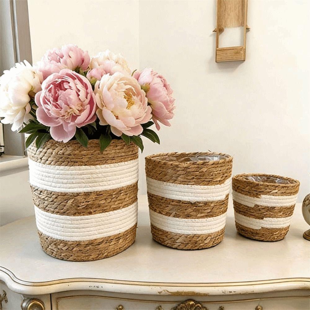Woven Flower Plant Pot Basket Rattan Rattan Planter Basket Straw Weaving Basket  Plantable Plants