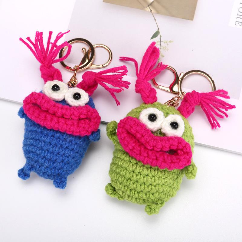 Handmade Fried Hair Sausage Frog Doll Keychain - Funny Bag Pendant
