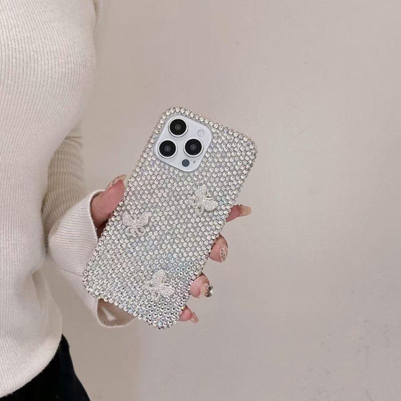 

Rhinestone Butterfly Solid Color Shiny Rhinestone Mobile Phone Case Is Suitable For Apple 17Promax Full Diamond 15 Luxury Iphone16. iPhone 7/8/SE 2020