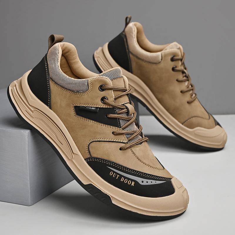 Fashion Golden Sapling Mountain Climbing Shoes Genuine Leather Outdoor Men's Casual Shoes Tactical Leisure Flats Platform Moccasins Men