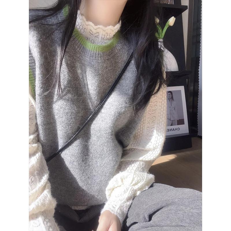 Lace pure desire semi-turtleneck inner top women's spring design sense hollow long-sleeved shirt bottoming shirt