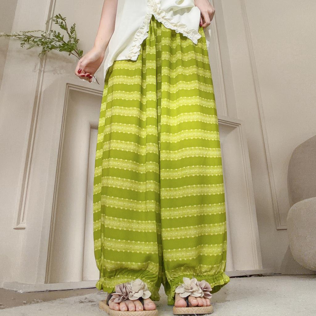 Cotton and silk pajama pants women's summer thin high-waisted trousers drape loose home pants sweet wind summer vacation bud pants