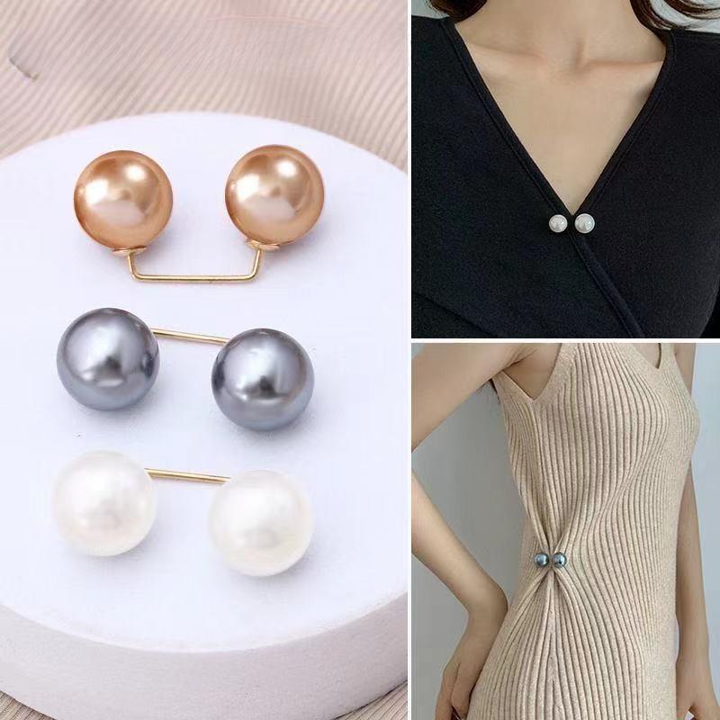 3pcs Pearl Clothing Anti-exposure Brooch Waist Buckle Simple Invisible Clothes Fixed Pin Joker Decorative Pin. Gold Safety Pin