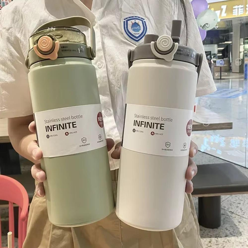 1L/1.2L Thermos Cup Stainless Steel Vacuum Flask Household Straw Thermal Bottle Car