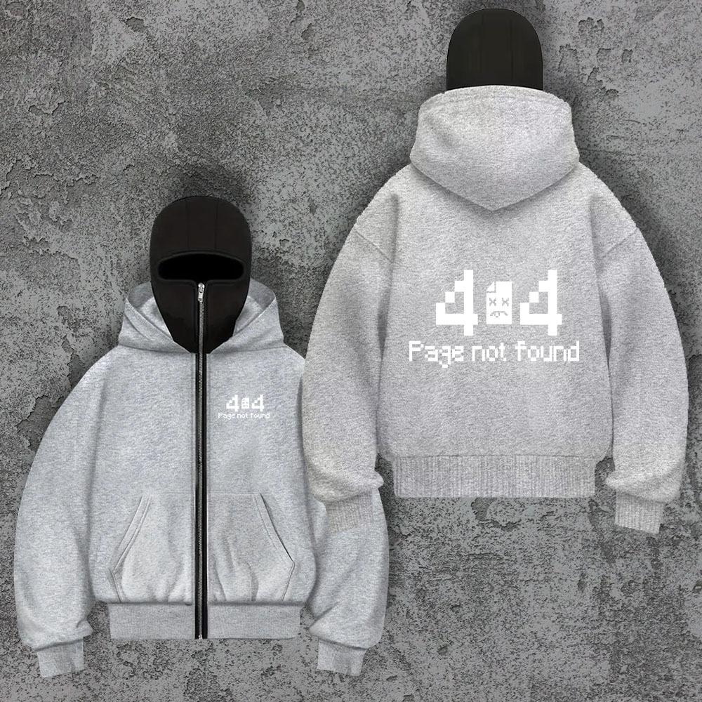 Oversized Street Style Hooded Sweatshirt, Face Mask, Ninja 404, High-end Hoodie Zipper Not Found