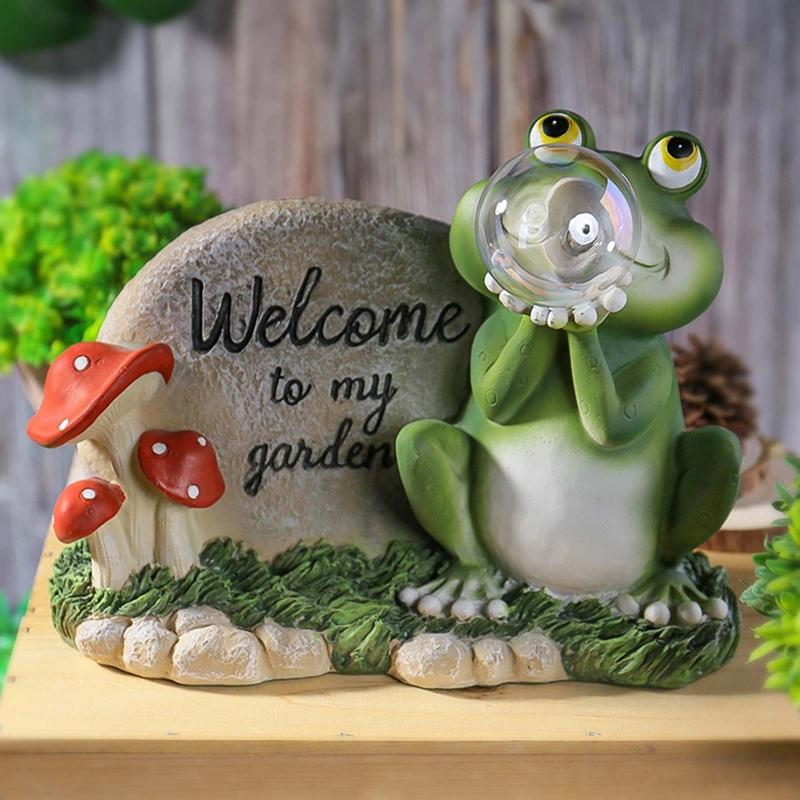 Outdoor Decoration Garden Statue Cute Animal Figurine with Solar Light Waterproof Sculpture Gift for Patio Yard Porch