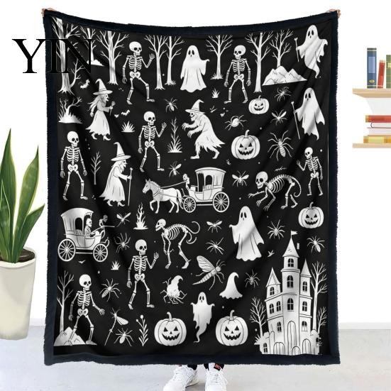 Personalisierbare Samt-Kunstdecke Halloween DIY Maldecke, Überwurf mit Geistermustern, Waschen Sie Ihre eigene gemütliche Decke zum Ausmalen für Erwachsene und Kinder,