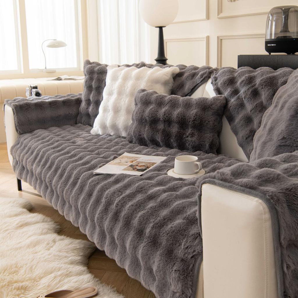 Cat Petting Rabbit Plush Sofa Cushion Winter Thickening Minimalist Warm Non-Slip Sofa Cover Plush Cover Towel
