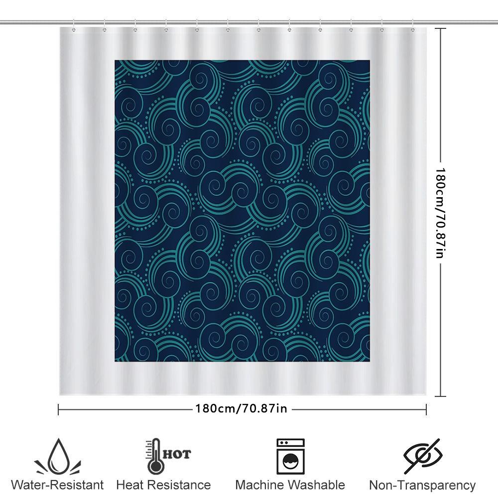 Ocean Wave Shower Curtain Blue Sea Pattern Bathroom Decor Beach Themed Backdrop Waterproof Fabric Modern Coastal Vibes