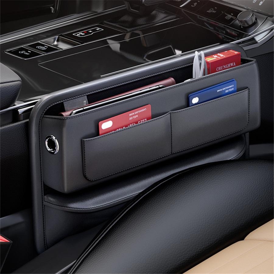 PU Leather Car Console Side Seat Gap Filler Front Seat Organizer for Cellphone Key Coins Stop Dropping between Seats Black
