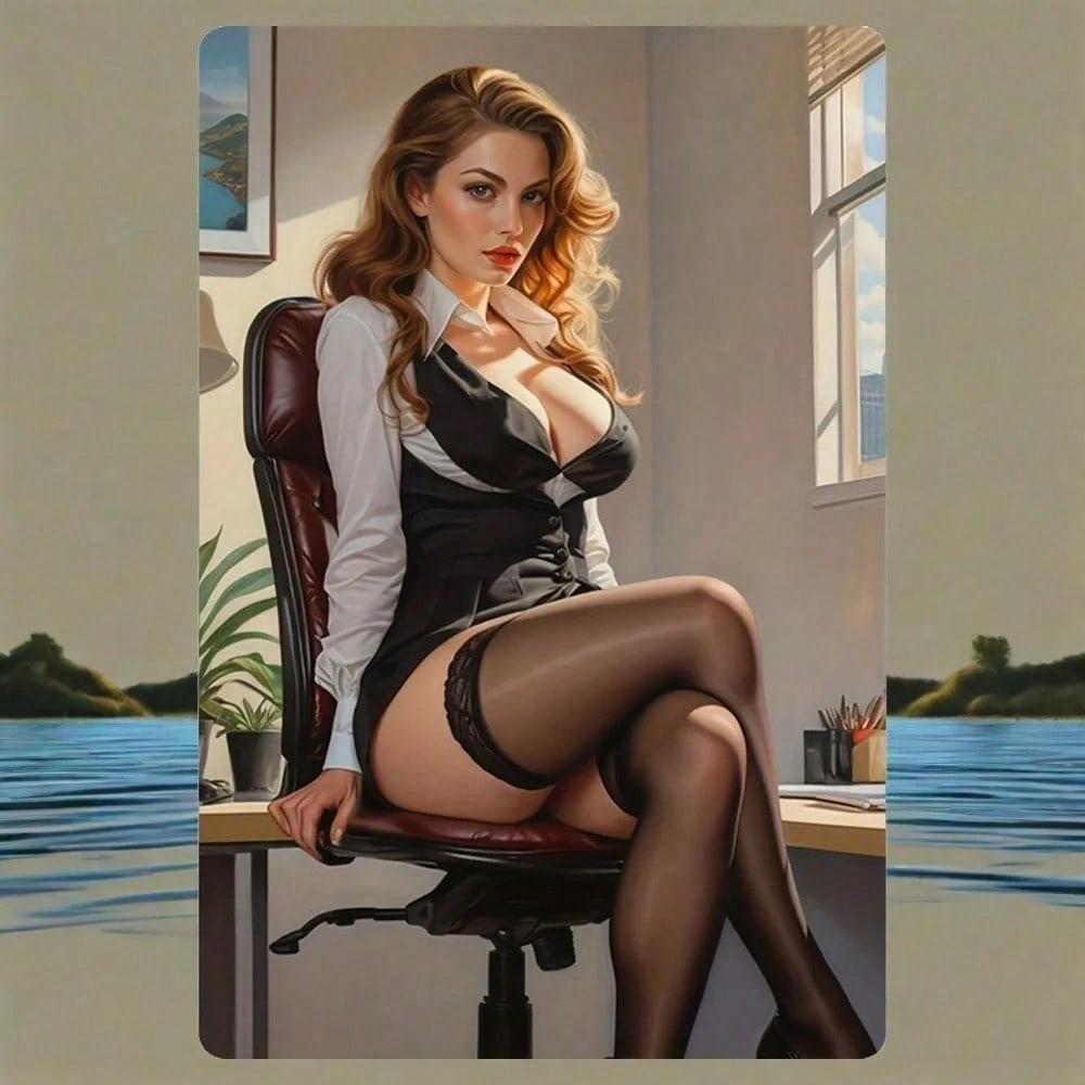 

Metal Wall Art 20x30cm Sexy Pinup Girl Ceramic Plate Garage Workshop Decor 20x30cm