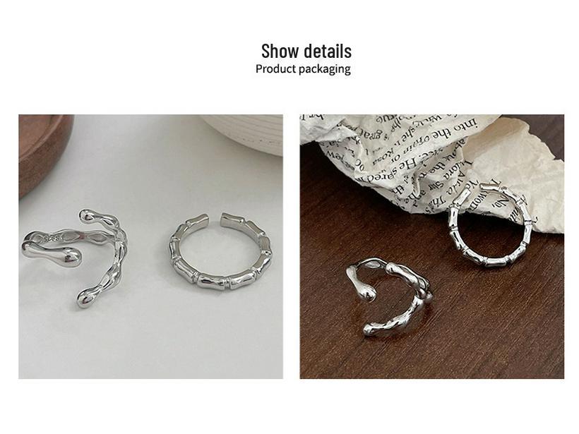 Yinruitai S925 Sterling Silver Geometric Bamboo Joint Women's Ring - High-End Light Luxury Korean Design