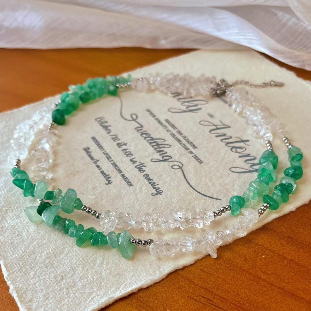 Retro Natural White Crystal Dongling Jade Contrasting Colors Mix And Match Literary And Artistic Fan Collarbone Chain Neck Chain Necklace