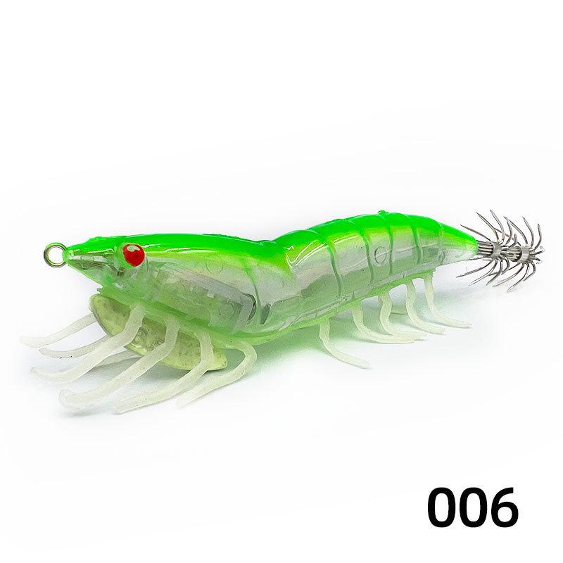 8Pcs/set Luminous Wood Shrimp Squid Hook, Cork Foot Wood Shrimp Luya Bait Bait with Ringing Beads, Fake Bait Wood Shrimp