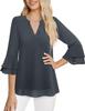 Women's V-Neck Double-Layer Chiffon Top with Flare & Tie-Waist Detailing