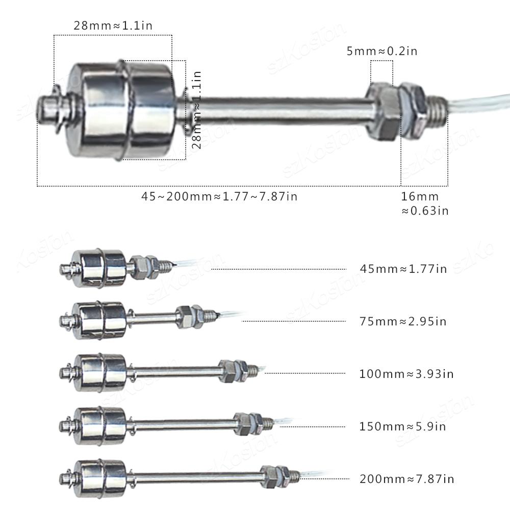 Float Switch High Temperature Resistant Stainless Steel Water Tower Tank Liquid Water Level Automatic Level Controller Sensor
