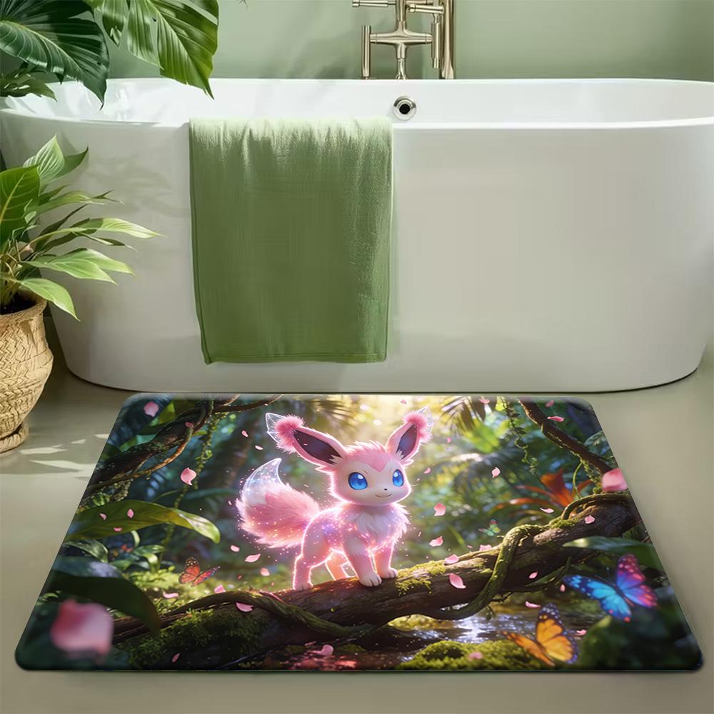Pokemon Ash & Pikachu Purple Style Print Doormat Non-Slip Absorbent Floor Mat for Indoor Entrance Home Decor