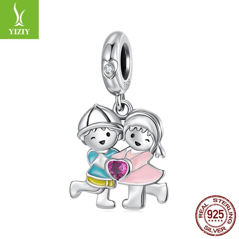

S925 Sterling Silver Boys And Girls Pendant Accessories, Romantic Love Diy Beaded Bracelet Accessories