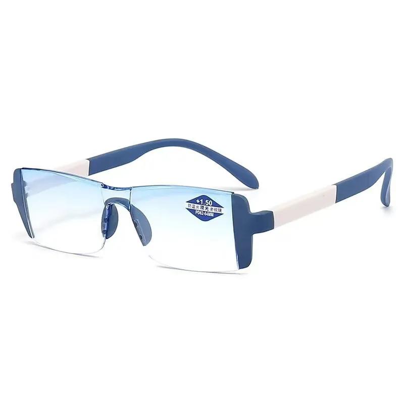 Unisex Fashion Bifocal Reading Glasses Trendy Rimless HD Far Sight Eyeglasses Men Women Ultralight Near Far Eyewear +1.0+1.5+4.0