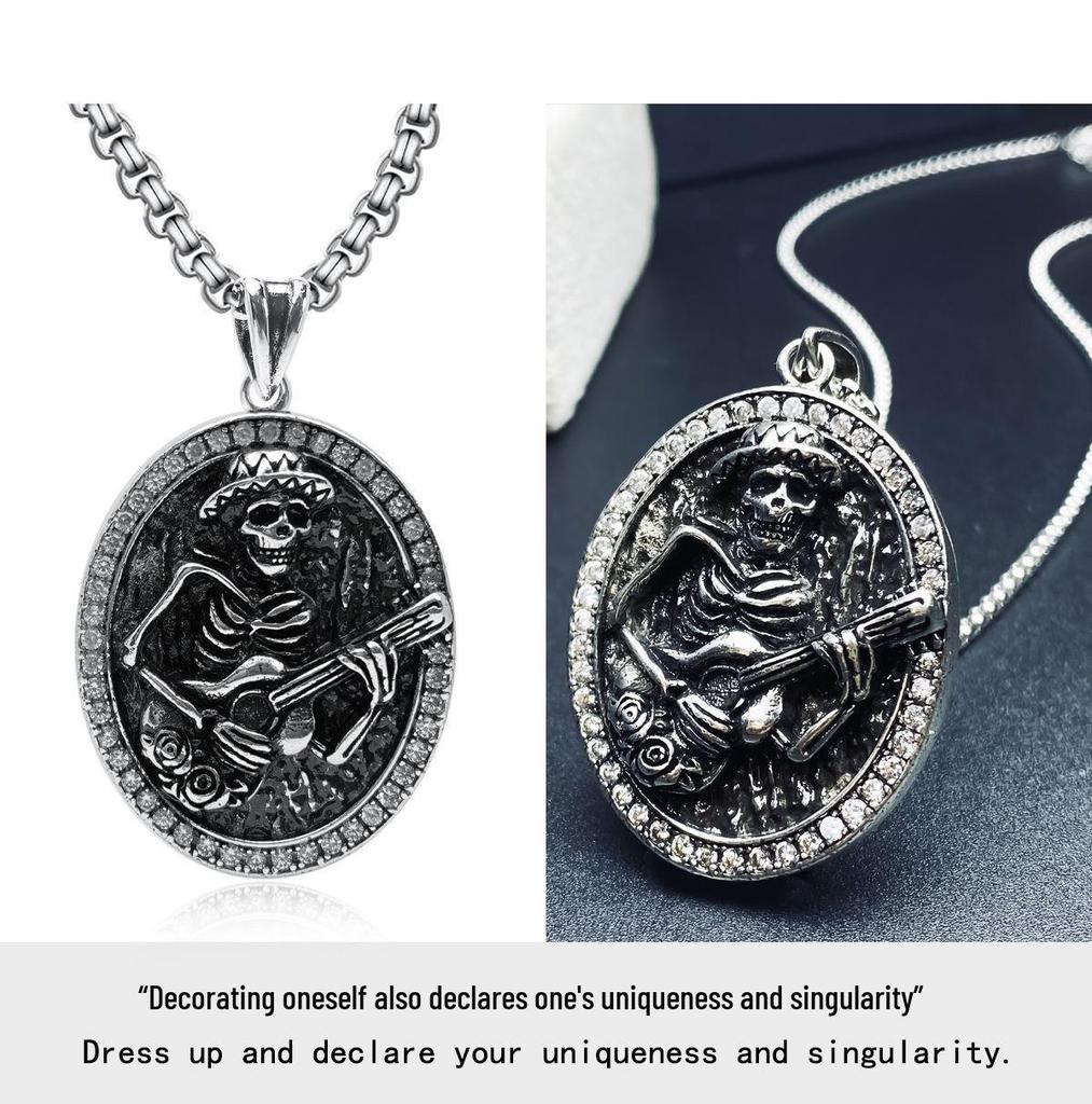 Xiweier Schwarzer Totenkopf Anhänger Halskette - Unisex Retro Mode Trend