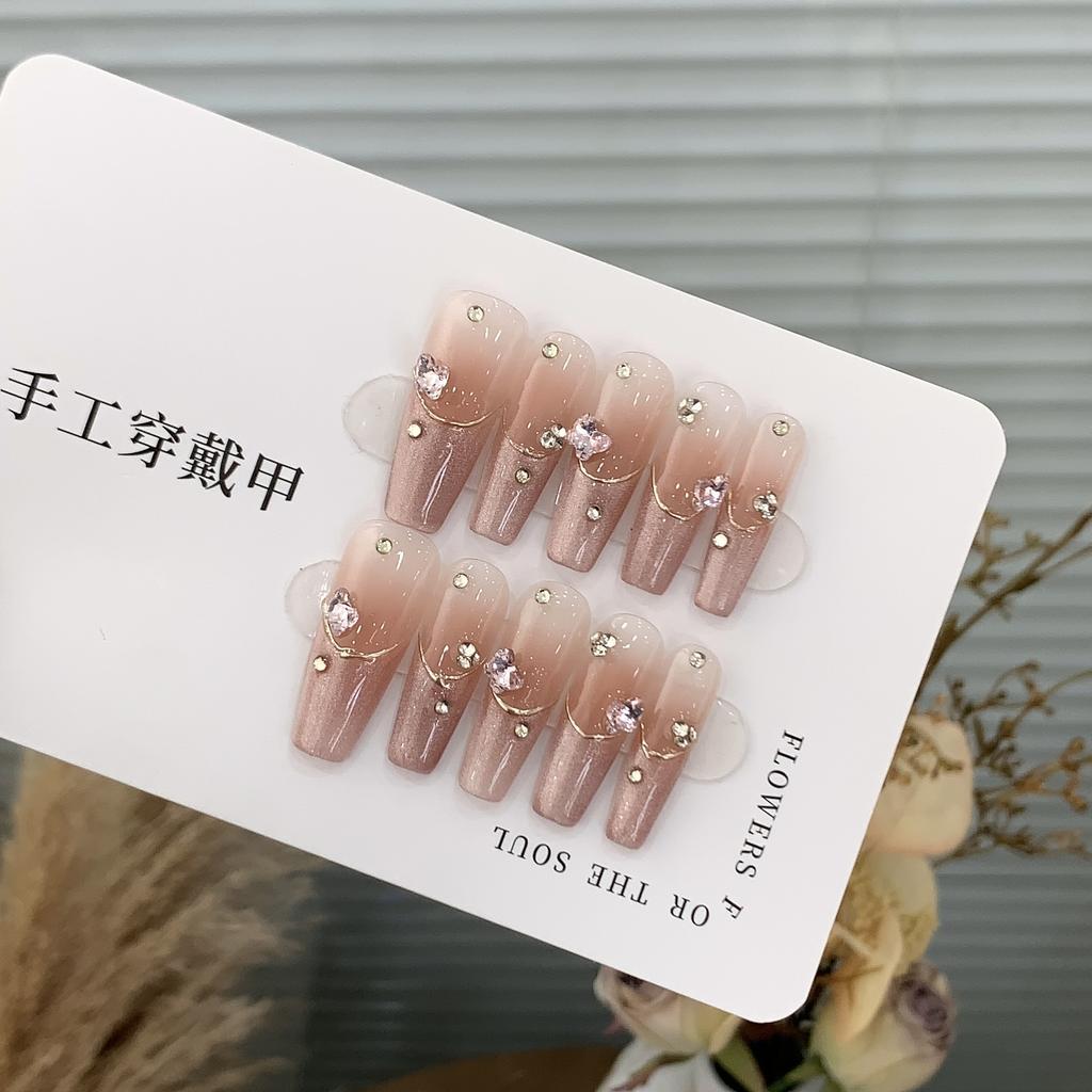 Ice-transparent Gradient Cat Eye French Simple Love Broken Diamond High Sweet Raspberry Nail