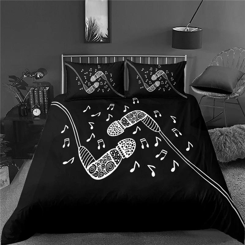Musiknote Gitarre Bettbezug Set Schlafzimmer Bettwäsche Dekorativ Hip Hop Wind Steppdecke Kissenbezug Dreiteiliges Set
