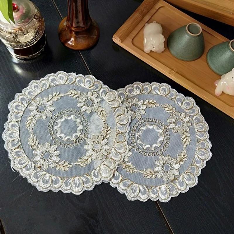 European Placemat Cup Coaster Lace Embroidery Table Cushion Coffee Tea Lamp Solid Wood Furniture Slip-resistant Pad Jewelry Cloth Christmas