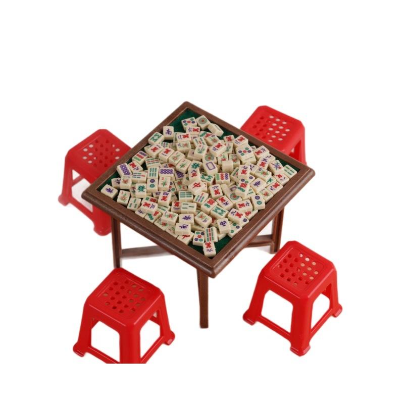 1:12 Dollhouse Dollhouse Mini Chess And Card Props Mahjong Table Chair Model Ornament Play House Toy
