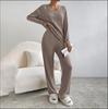 Pantaloni a gamba dritta casual alla moda autunnale da donna in due pezzi, temperamento, scollo a V largo, tuta lavorata a maglia