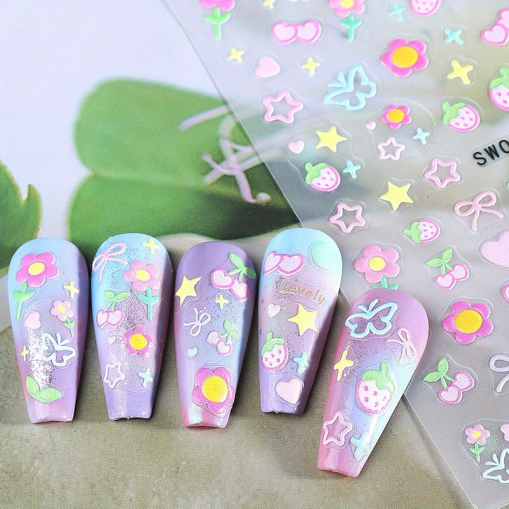 2025 New Summer Nail Sticker, Cute Macaron Design with Cherry Strawberry Patterns Ins Style Nail Art Decals