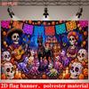 Day of the Dead Party Backdrop Banner, Sugar Skull Skeleton Dog Marigold Papel Picado Photo Background, Polyester Wall Decor