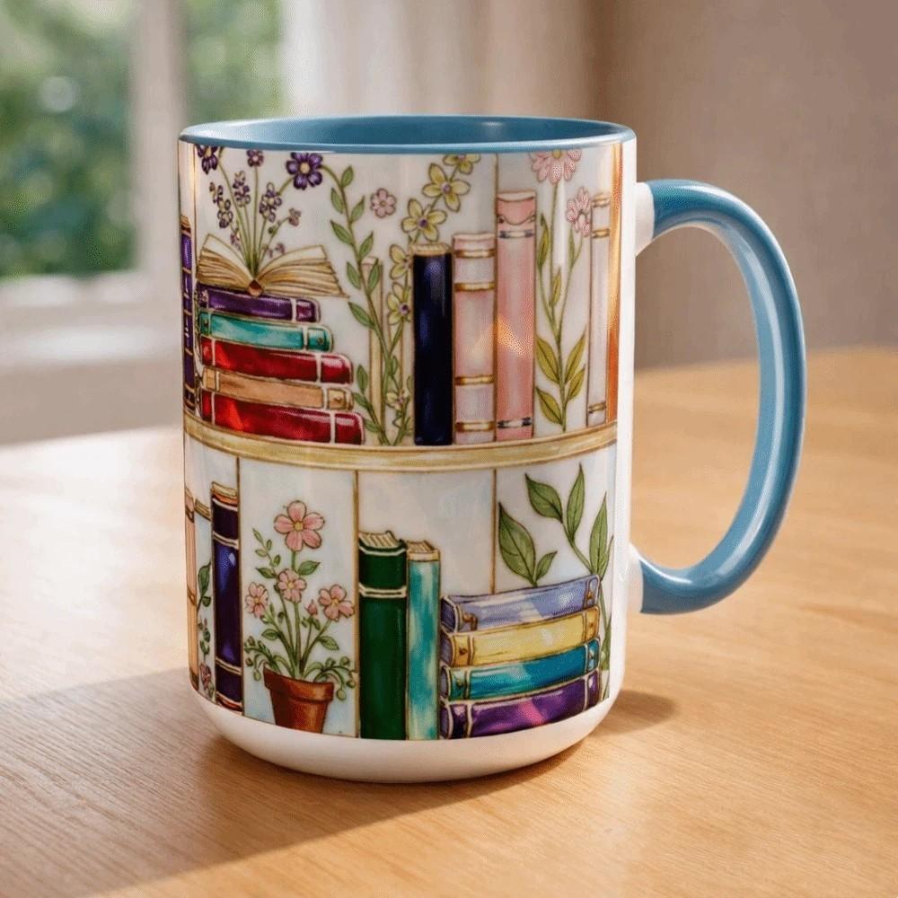 Bücherregal Muster Blumig Keramik Kaffeetasse Lustiges Bücherwurm Geschenk Teetasse Valentinstagsgeschenk