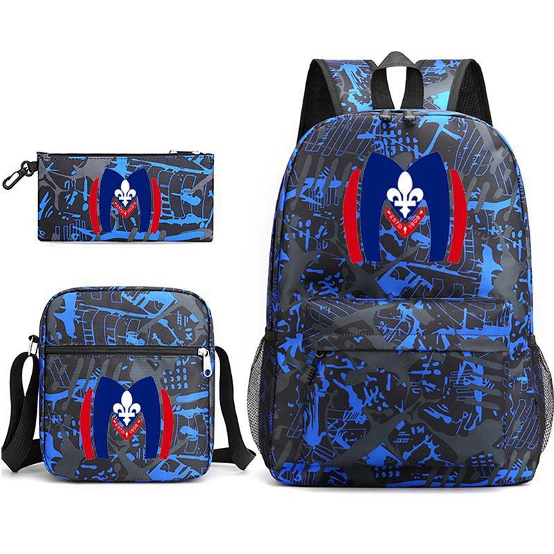 3 Piece School Backpack Set for Students Large Capacity Oxford Cloth Schoolbag with Shoulder Strap and Pencil Case