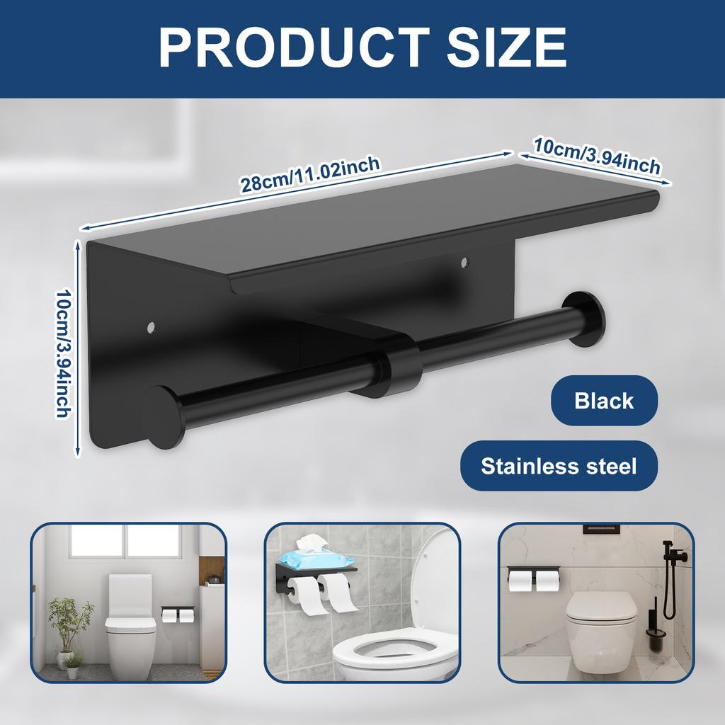 Toilet Paper Holder Stainless Steel Wall Mount Double Roll Paper Towel Dispenser with Phone Shelf Kitchen Bathroom Accessories