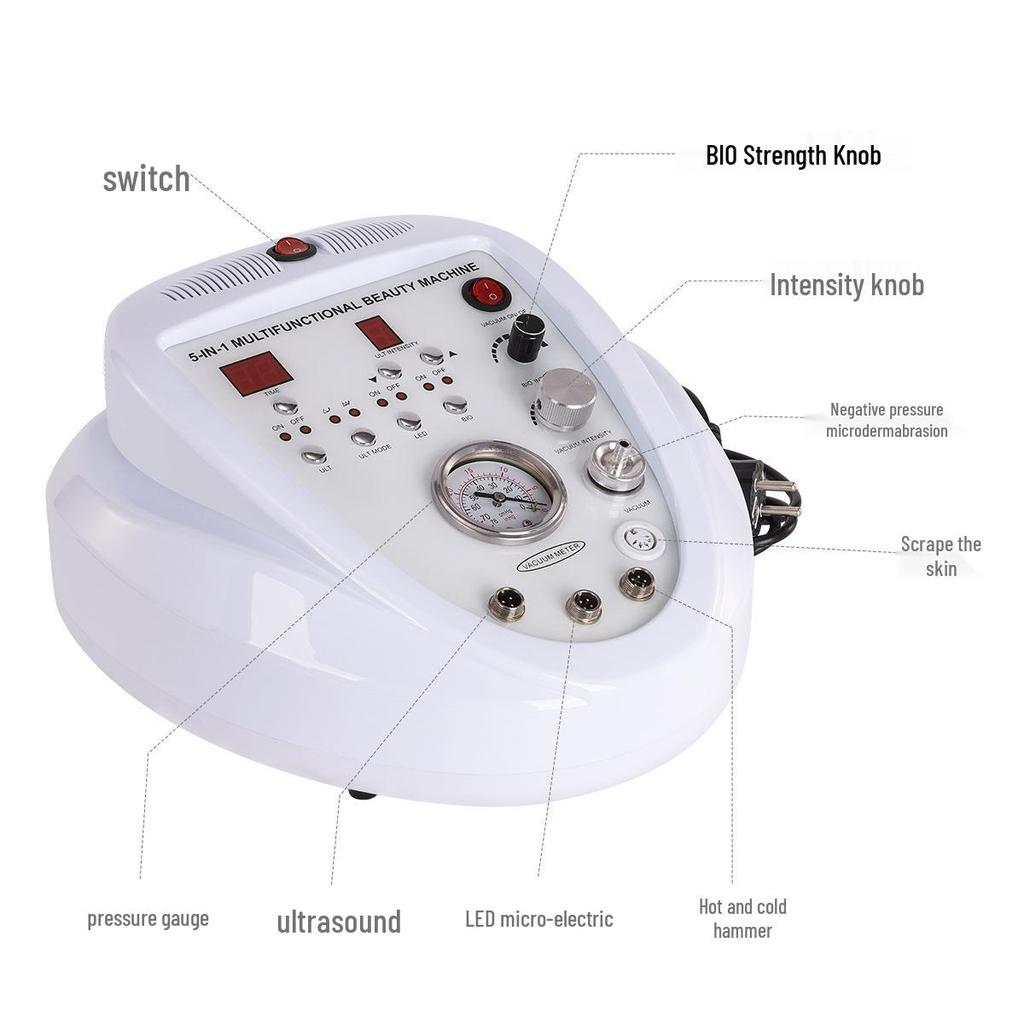 Ultrasonic 5-in-1 Multifunctional Skin Scrubber with Hot/Cold Hammer for Exfoliation and Microdermabrasion