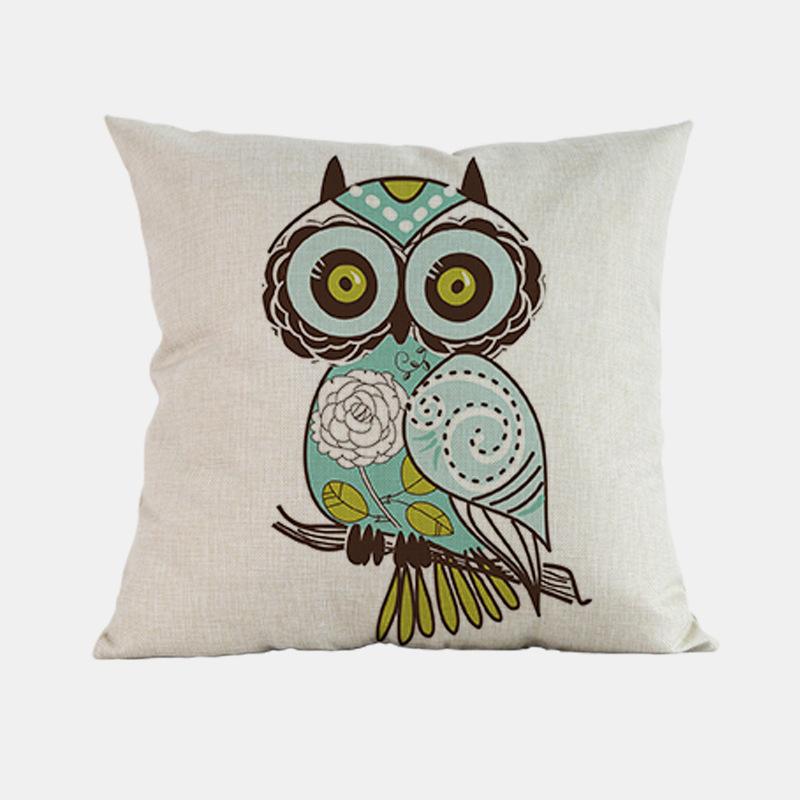 Owl Cartoon Animal Style Cushion Cover Cute Children Painting Cotton Linen Room Sofa Decoration Throw Pillow Case Cojines