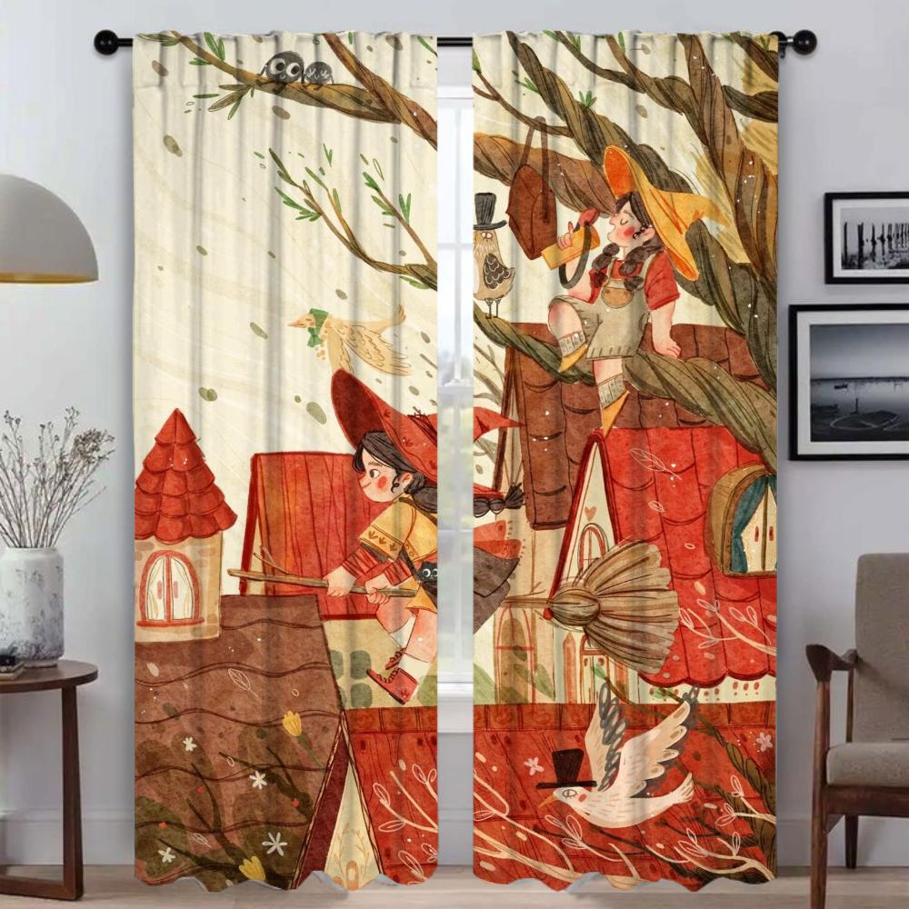 

Осенние шторы для кухни для девочек, 2 шт., элегантные шторы для гостиной, тюль для спальни, затемняющие шторы, перегородка W50xH70cmx2pcs-CL