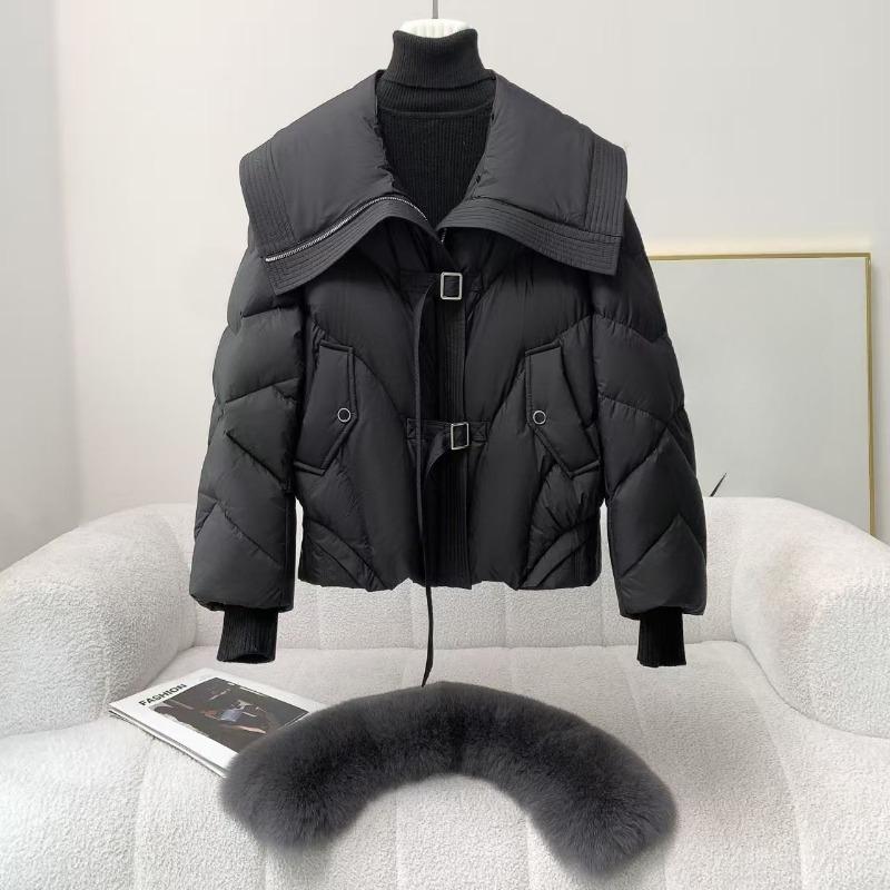 Zimní krátký vatovaný kabát Dámská móda Volná Zesílená Bavlněná bunda Nadměrný Límec z umělé kožešiny