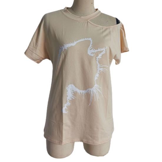 Tricou casual pentru femei cu decolteu în formă de pisici, cu mânecă scurtă, bluză lejeră