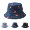 Nouveau Chapeau Bob en Jean d'Été Pour Femmes Broderie Pastèque Voyage en Plein Air Large Bord Chapeau de Soleil Top Qualité Casquette de Pêcheur de Plage