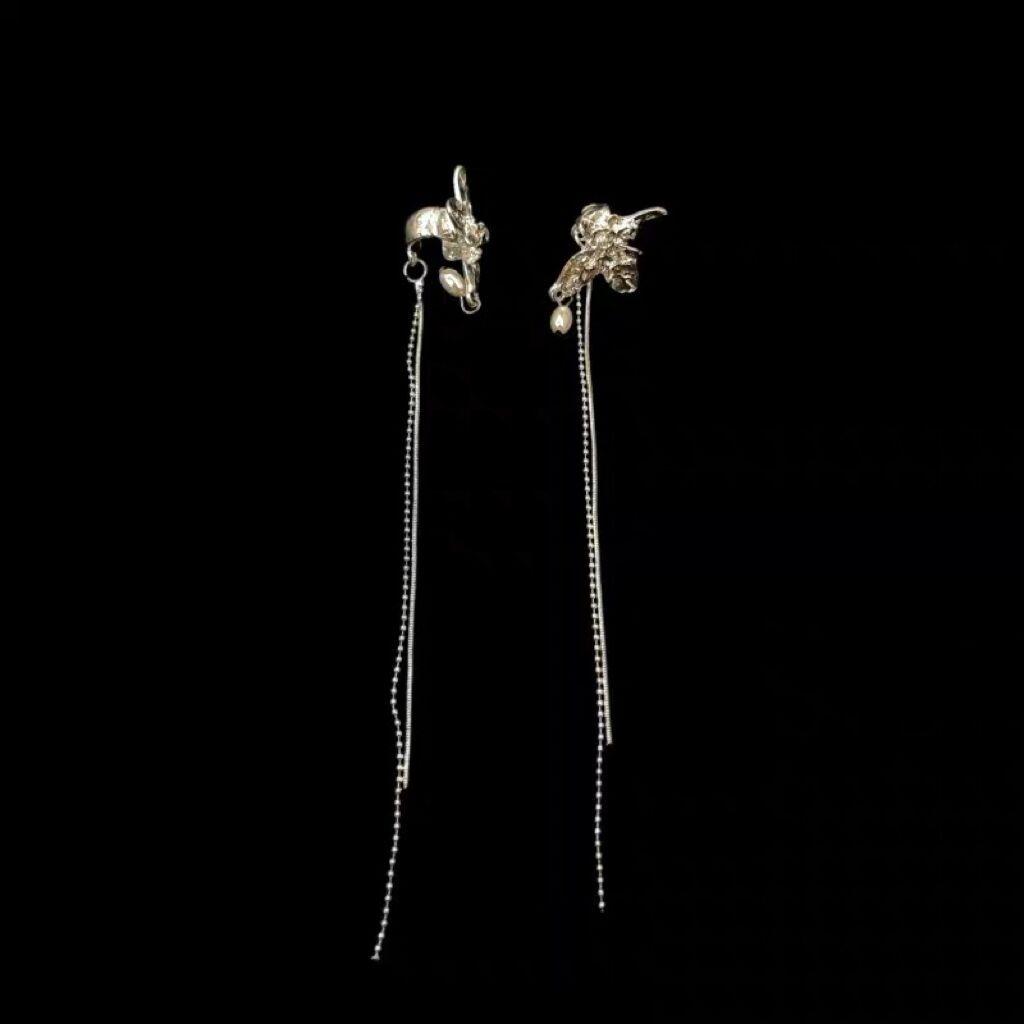 Pearl Butterfly Tassel Long Ear Clip Without Earrings, Female Summer Fairy Mori Earbone Clip Earrings Tide