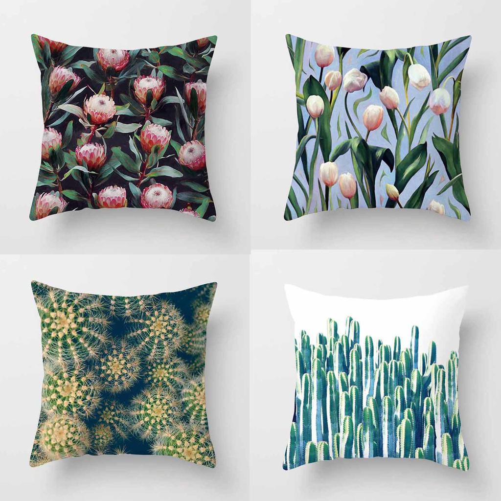 Fashion Tropical Plant Polyester Pillow Case Office Fabric Sofa Cushion Cover Home Polyester Pillow Case